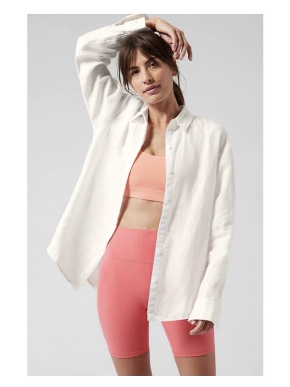 Athleta Playa Linen Shirt Oversize medium Hidden buttons White